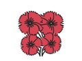 Stylized red poppies vector illustration. Simplified floral design with bold outlines. Concept of flowers, remembrance