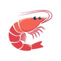 Stylized red shrimp illustration with simple flat design and blue eyes Royalty Free Stock Photo