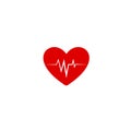 Stylized red vector pulsating heart logo. Isolated heartbeat image. Cardiogram symbol. Medical logotype. Illustration Royalty Free Stock Photo