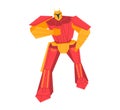 Stylized red and yellow robot standing in confident pose. Modern robotic character design, futuristic concept. Heroic