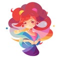 Stylized redhair girl with abstract waves. Long red hair. Fashion, clothing brand, logo symbol, fantasy image of a
