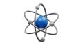 A stylized representation of an atom with a blue nucleus and orbital paths Royalty Free Stock Photo