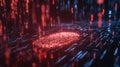 A stylized representation of binary code cascading down a screen with a faint digital fingerprint overlay emphasizing