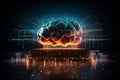 Stylized representation of a brain-computer interface intertwines with a display of evolving stock prices. AI Generated