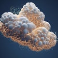 A stylized representation of cloud computing, abstract, flowing cloud-like forms made of glowing data points, again Royalty Free Stock Photo