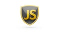 Stylized representation of javascript logo with golden accents on a shield emblem Royalty Free Stock Photo