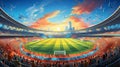 A stylized representation of a sports arena with multiple teams playing on different fields, repre Royalty Free Stock Photo