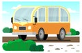 Stylized retro minivan rides on the road Royalty Free Stock Photo