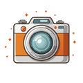 Stylized retro orange camera with sparkles vector icon for photography hobby Royalty Free Stock Photo