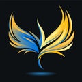 Stylized rising flying bird icon. Flame and fire. Phoenix image Royalty Free Stock Photo