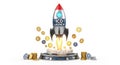 Cryptocurrency rocket launch symbolizing financial growth and innovation Royalty Free Stock Photo