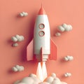 Stylized Rocket Launch with Clouds on Pink Background Ai generated Royalty Free Stock Photo