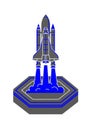 Stylized rocket launch illustration features a space shuttle with Royalty Free Stock Photo