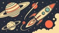 Stylized Rocket Launch Among Planets in Space, vector design Generative AI Royalty Free Stock Photo