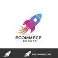 A stylized rocket logo features a gradient blend of pink, purple, and blue. The rocket is Royalty Free Stock Photo