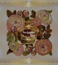 Stylized roses on blur pastel background, vintage frame