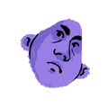 Stylized Sad Face. Dissatisfied, Gloomy Adult Man. Abstract Male Head With Negative Emotions, Unhappy Facial Expression