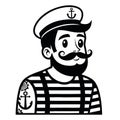 Stylized Sailor Character with Tattoos in Striped Shirt and Captain Hat for Creative Projects Royalty Free Stock Photo