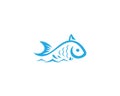 Stylized sea fish silhouette with water wave logo design. Royalty Free Stock Photo