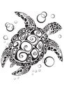 Stylized sea turtle in black on a white background, vector illustration Royalty Free Stock Photo