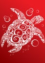 Stylized sea turtle on a red background, vector illustration Royalty Free Stock Photo