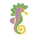 Stylized seahorse . Green yellow purple colors