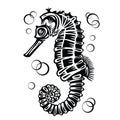 Stylized stylized seahorse profile in black color, isolated object on white background, vector illustration Royalty Free Stock Photo
