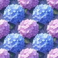 Stylized Seamless Hydrangea Pattern with Blue Pink and Foliage Royalty Free Stock Photo