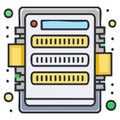 Stylized Server Rack Illustration with Data Slots and Connecting Chips Cartoon Style Royalty Free Stock Photo