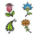 stylized set of ethnic bright flowers, vector