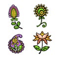 stylized set of ethnic bright flowers, vector