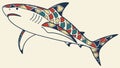Stylized Shark with Geometric Patterns, Ocean Predator Art, vector design Generative AI Royalty Free Stock Photo