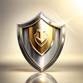 A stylized shield design features a glossy gold center outlined with metallic silver edges. Royalty Free Stock Photo