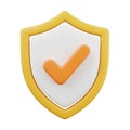 Yellow Shield with White Center and Orange Check Mark Icon on White Background protection Royalty Free Stock Photo