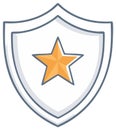Stylized shield icon with golden star symbol for security, protection, and achievement Royalty Free Stock Photo