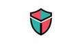 A stylized shield logo features a geometric design with two colors: teal and red. The Royalty Free Stock Photo