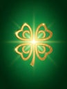 Golden Four-Leaf Clover with Hearts and Sparkles on Green Background Royalty Free Stock Photo