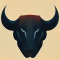 Stylized silhouette head of a horned bull. Decorative bull icon. AI-generated