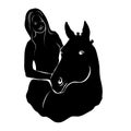 Stylized silhouette of a horse with a beautiful hairdo and a girl rider. Royalty Free Stock Photo