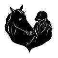 Stylized silhouette of a horse with a beautiful hairdo and a girl rider. Royalty Free Stock Photo