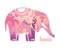 Stylized silhouette of the Indian elephant with the symbols of India Royalty Free Stock Photo