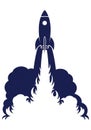 Stylized silhouette of a rocket launching, depicted in dark blue Royalty Free Stock Photo
