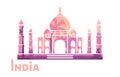 Stylized silhouette of the Taj Mahal with the symbols of India