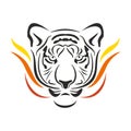 Stylized silhouette tiger head with tongues of flame