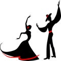 Stylized silhouettes of female and male flamenco dancers