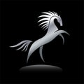 Stylized silver horse image on black background. Equine silhouette standing on its hind legs Royalty Free Stock Photo