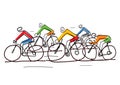 Cycling race, line art stylized cartoon.