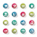 Stylized Simple Online Shop icons over colored background