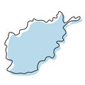 Stylized simple outline map of Afghanistan icon. Blue sketch map of Afghanistan vector illustration