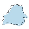 Stylized simple outline map of Belarus icon. Blue sketch map of Belarus vector illustration